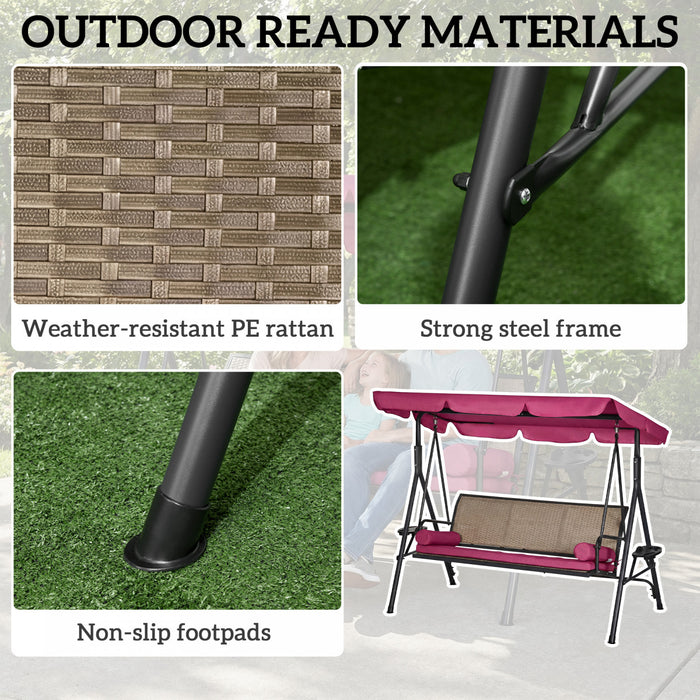 Outsunny 3-Seat Porch Swing with Canopy Outdoor Swing Chair w/ Rattan Seat