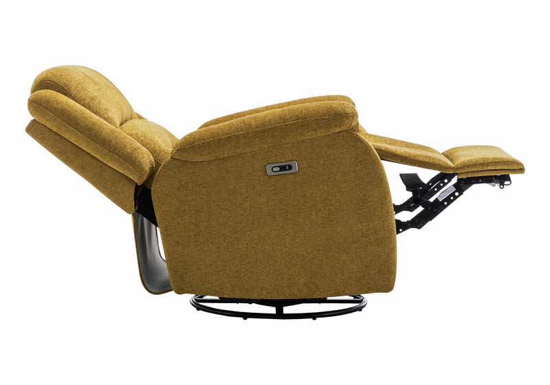 MONARCH SPECIALTIES 34\" WIDE, LARGE UPHOLSTERED POWER RECLINING CHAIR, USB PORTS INCLUDED, GOLD FABRIC, TRANSITIONAL RECLINER