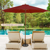 Costway 10FT Patio Wooden Market Table Umbrella Pulley with 8 Bamboo Ribs Sunshade Canopy Wine