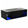 Gleam 39.3 Inch High-Gloss Coffee Table with LED Lights, Drawer and Glass Side Panels, Black | Gleam Table Basse Haute Brillance 39.3 po avec Lumieres LED, Tiroir et Panneaux Lateraux en Verre, Noir
