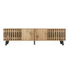 Zara 65 Inch Mid-Century TV Stand with Fluted Doors and Adjustable Shelves, Natural | Zara Meuble TV Mid-Century 65 po avec Portes Canelees et Etageres Reglables, Naturel