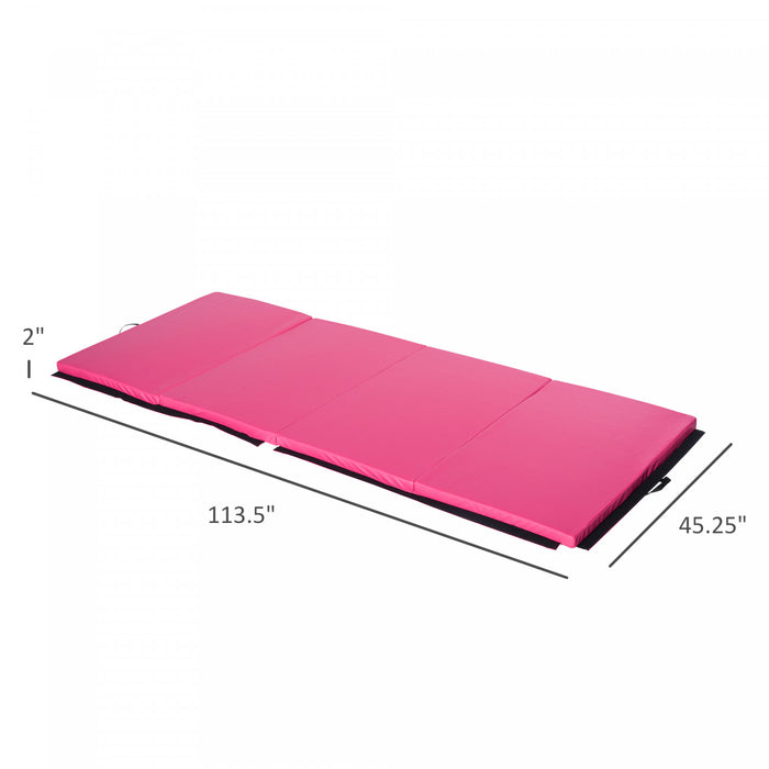 Soozier 4'x10'x2\" Folding Gymnastics Tumbling Mat, Exercise Mat With Carrying Handles For Yoga, Mma, Martial Arts, Stretching, Core Workouts, Pink