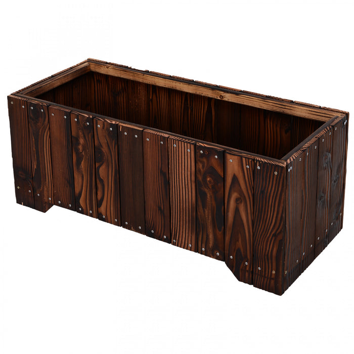 Outsunny 37.5\"x15\"x15.75\" Raised Garden Bed, Wooden Planters For Outdoor Plants, Rectangle Vegetable Planter Box For Patio Deck Balcony Outdoor Gardening