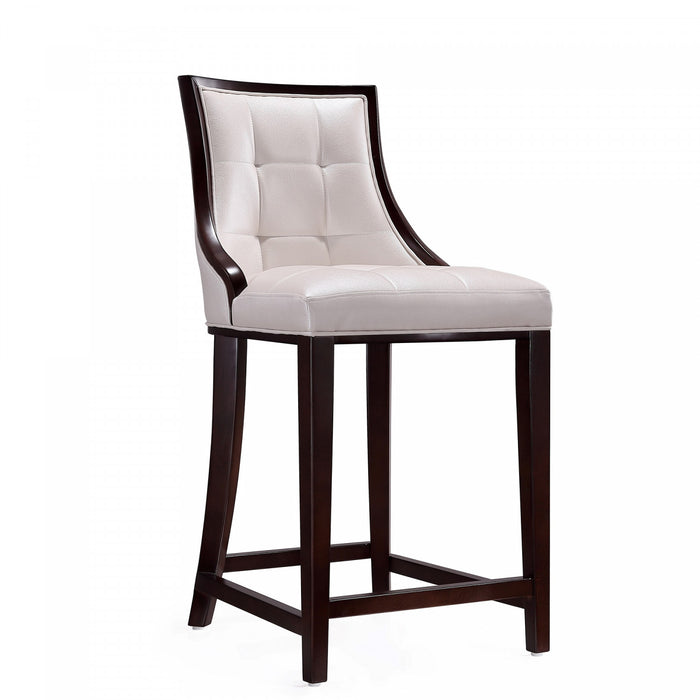Fifth Avenue Traditional Wood Upholstered Counter Stool in Pearl White - Set of 2