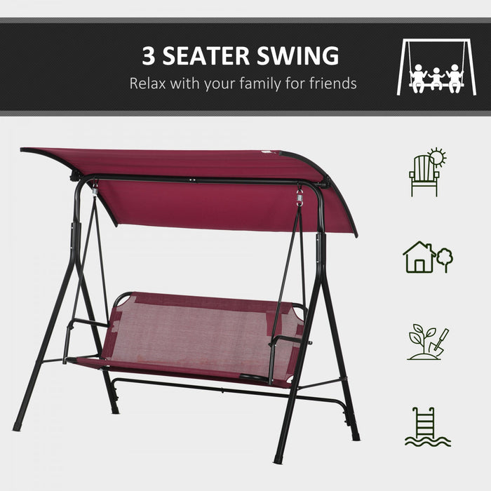 Outsunny 3-Seat Patio Swing Chair with Adjustable Canopy Wine Red