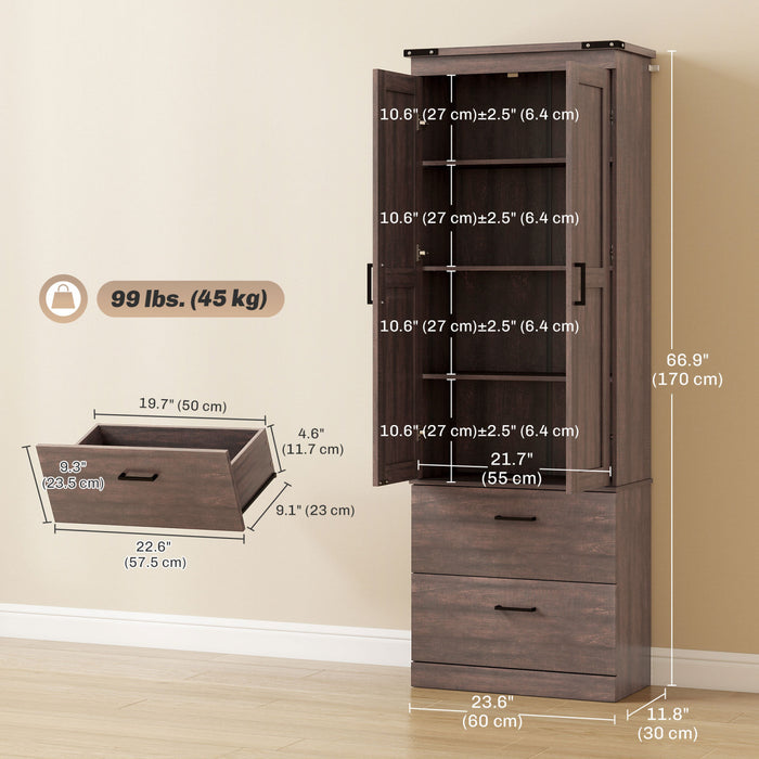HOMCOM 67\" Tall Kitchen Pantry Cabinet with Adjustable Shelves