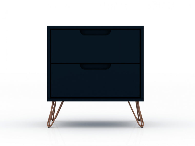Rockefeller Mid-Century Modern 20\" Nightstand in Midnight Blue (2-Drawer) - Set of 2