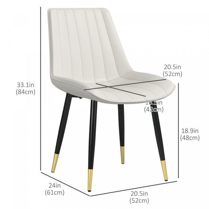 HOMCOM Dining Chairs Set of 2, PU Leather Upholstered Kitchen Chair, Cream