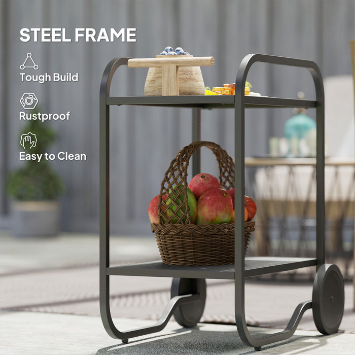 Outsunny Outdoor Grill Cart with Storage, 2-Tier Rolling Kitchen Bar Cart on Wheels with Side Handle and Steel Frame for Indoor Outdoor, Black