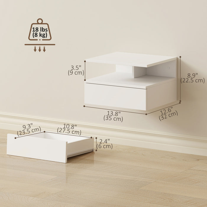 HOMCOM Floating Nightstand Set of 2, Bedside Table with Drawer and Shelf