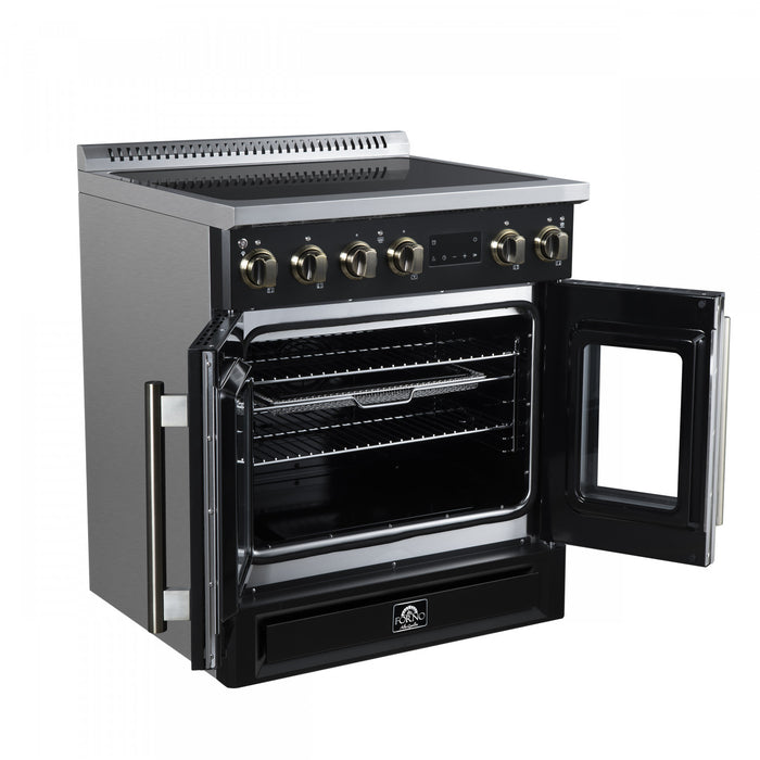 Forno Torino French Door 30 Inch Black Induction Range, 4.32 cu.ft. - FFSIN0950-30BLK Electric Range