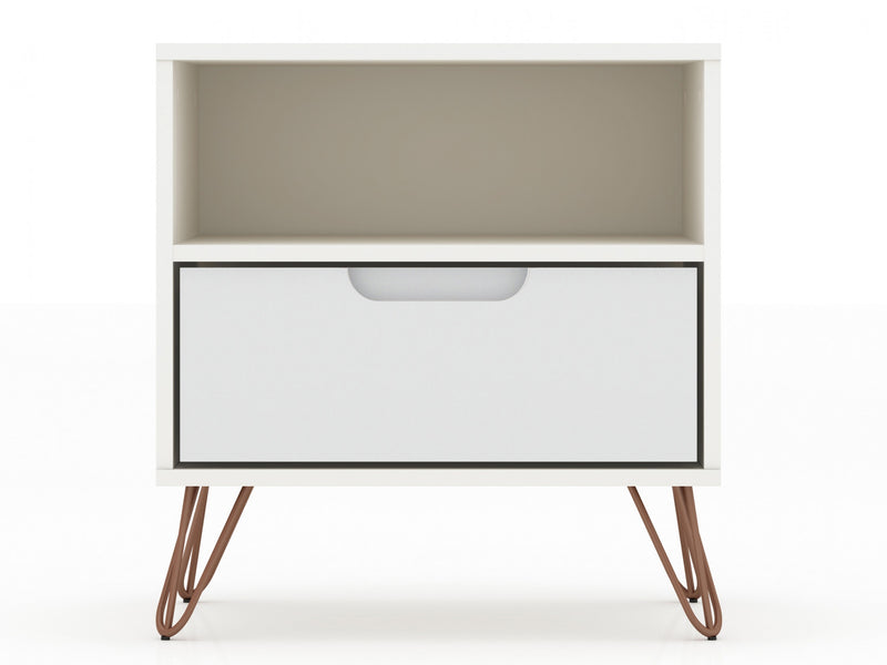 Rockefeller Mid-Century Modern 20\" Nightstand in White (1-Drawer) - Set of 2