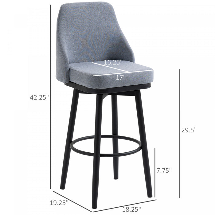 HOMCOM Bar Height Bar Stools Set of 2 360° Swivel Barstools with Legs, Grey