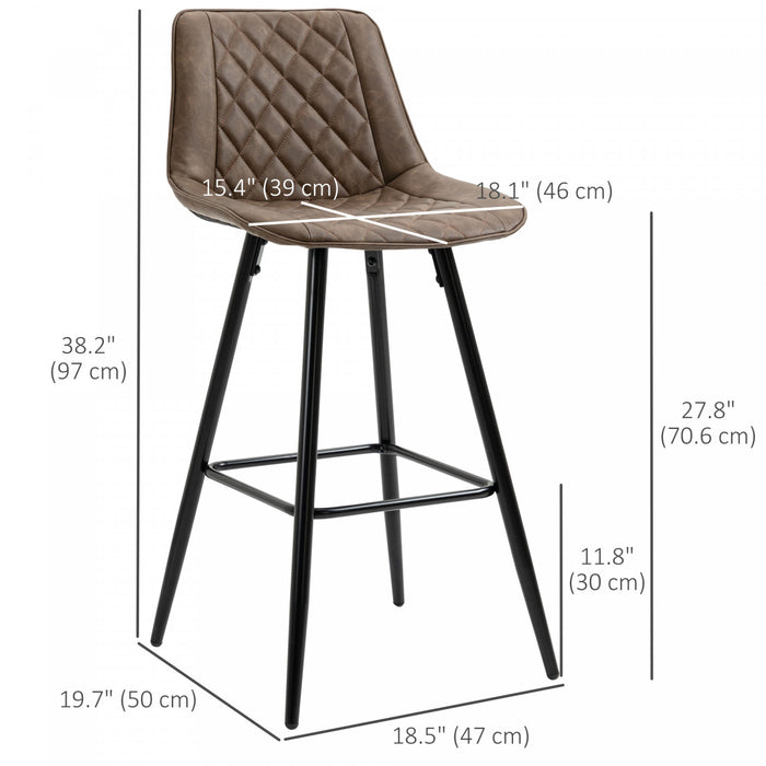 HOMCOM Bar Stools Set of 2, Counter Height, 27.25\" Kitchen Stools, Brown