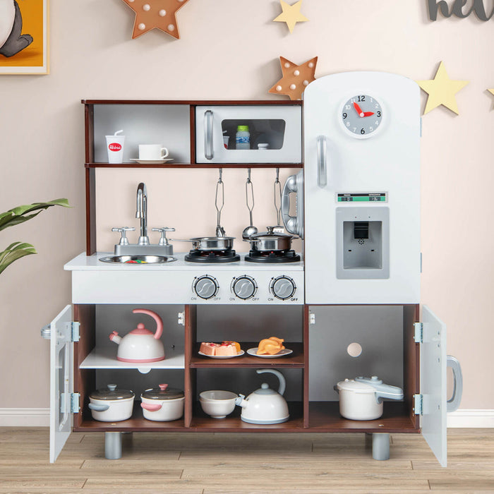Costway Kids Kitchen Playset Pretend Play Kitchen Toy With Realistic Sounds & Lights