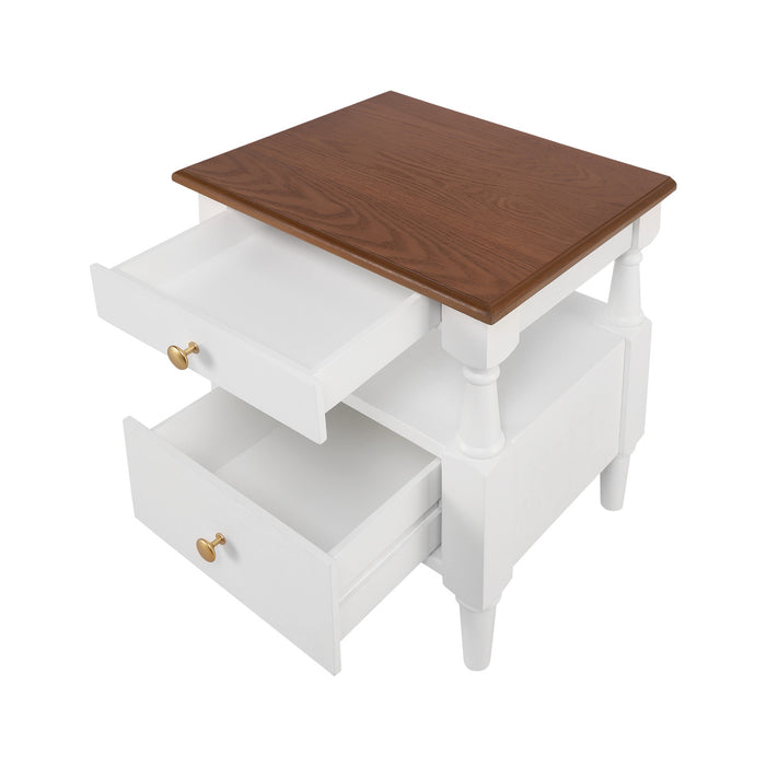 Aspen Nightstand Set of 2 with Drawers and Open Shelves, Milk White