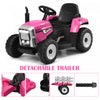 Costway 12v Kids Ride On Tractor With Trailer Ground Loader W/ Rc & Lights Pink