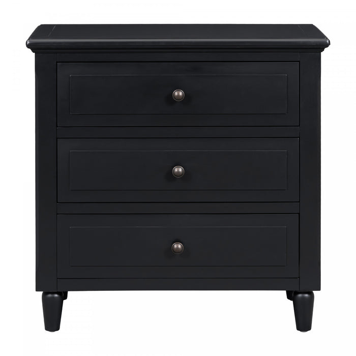 U_Style 28 Inch Painted Nightstand with 3 Smooth-Glide Drawers and Rubberwood Legs, Black