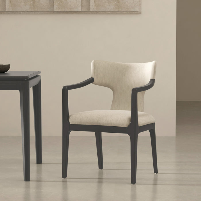Eloria Mid-Century Modern Chenille Wood Armchair in Cream