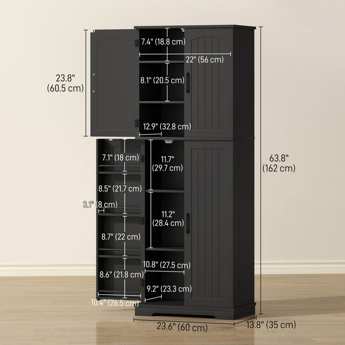 HOMCOM Pantry Cabinet, 64\" Storage Cabinet with Adjustable Shelves, Black