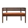 Rattan 47.5 Inch Rattan Upholstered Loveseat with Hand-Woven Backrest, Dark Orange, Walnut | Rattan Causeuse Rembourree en Rotin 47.5 po avec Dossier Tisse Main, Orange Fonce, Noyer