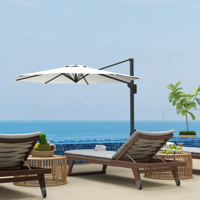 Outsunny 10' Offset Patio Umbrella 360° Rotation Cantilever Umbrella, White