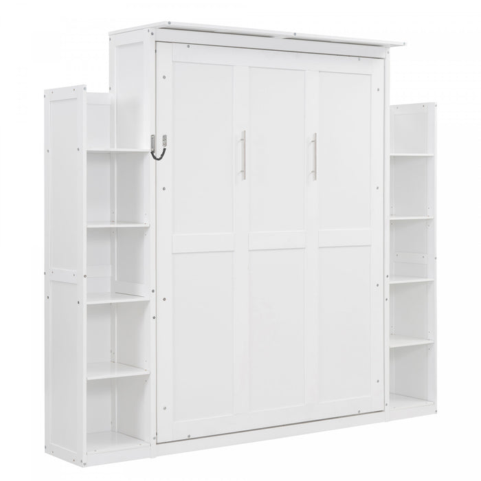 Aiden Murphy Bed with Shelves and LED Lights,Full Size,White Full Bed