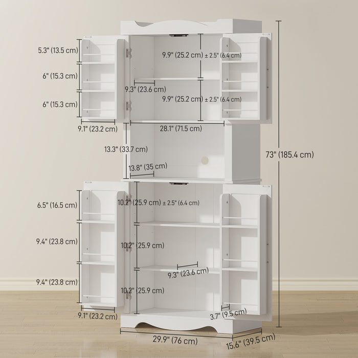 HOMCOM 73\" Kitchen Pantry Cabinet, Kitchen Hutch with Door Shelves, White
