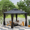 Outsunny 9' x 10' Double Roof Hardtop Gazebo with Nettings Curtains Black