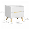 HOMCOM Bedside Table, Sofa Side Table with 2 Drawers and Wood Legs White
