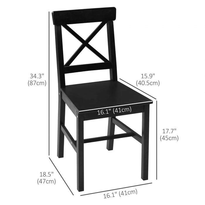HOMCOM Farmhouse Wood Dining Chairs Set of 4 with Cross Back, Black