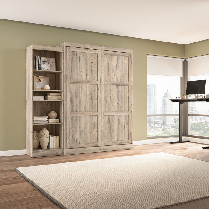 Bestar Pur Queen Murphy Shelving Unit 90-Inch Wall Bed - Rustic Brown