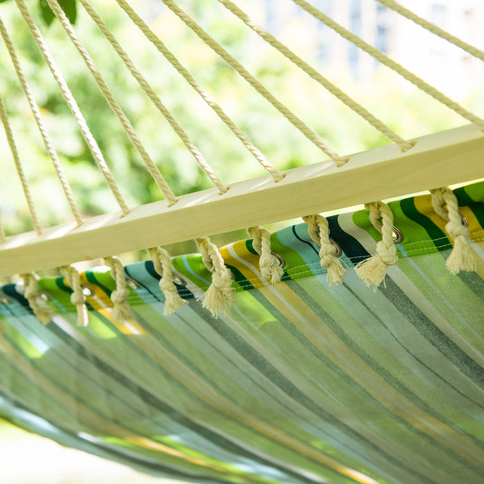 Outsunny 83\" Patio Double Hammock, Wide Outdoor Hammock Bed Striped Fits 2 People Sunbed Camping Hang Sleep W/ Pillow, White Stripe