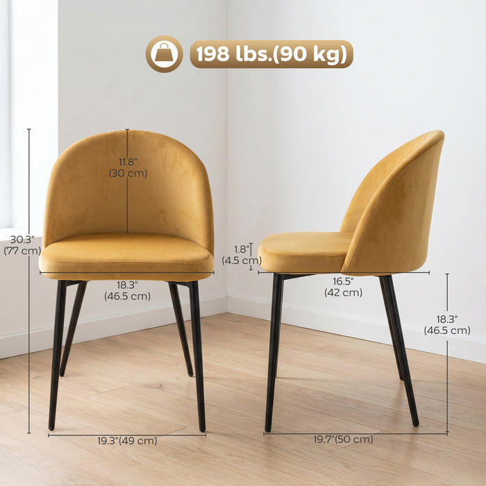 HOMCOM Dining Chairs Set of 2, Mid-Back Velvet-touch Upholstery Side Chair