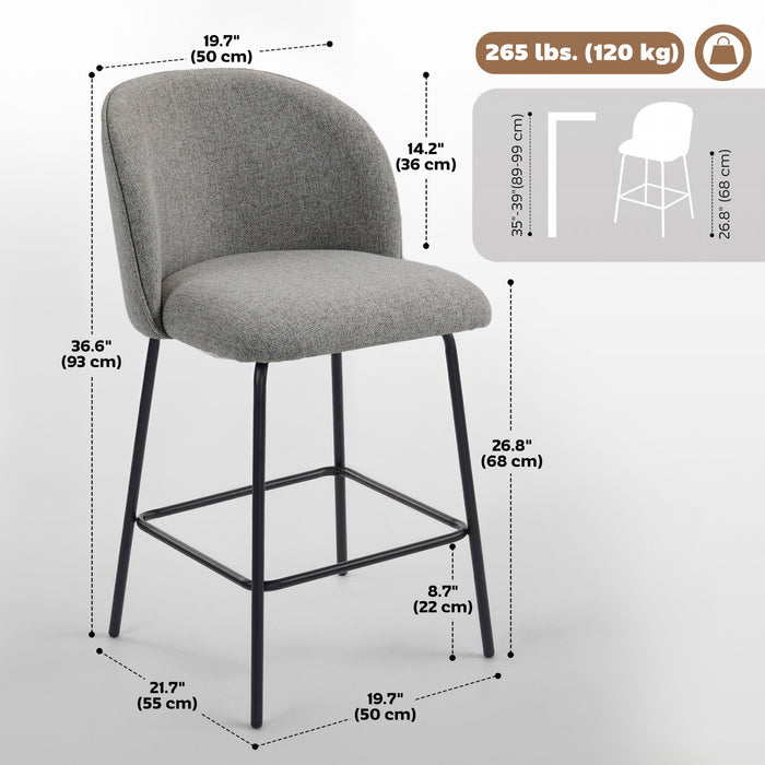 HOMCOM 27\" Counter Height Modern Bar Stools Set of 2 with Back, Dark Grey