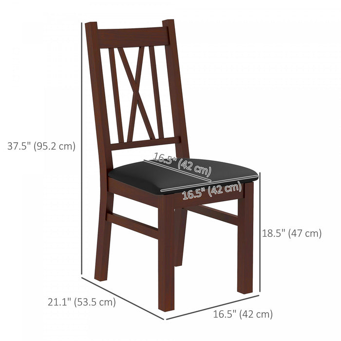 HOMCOM Farmhouse Dining Chairs Set of 2 with PU Leather Seat, Wood Frame