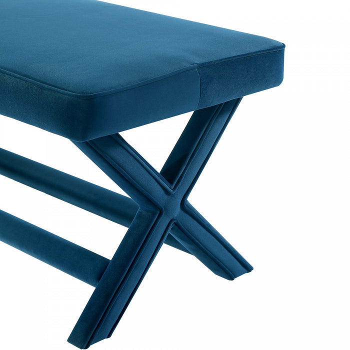 Abigail Mid-Century Modern Upholstered Velvet Accent Bench in Blue