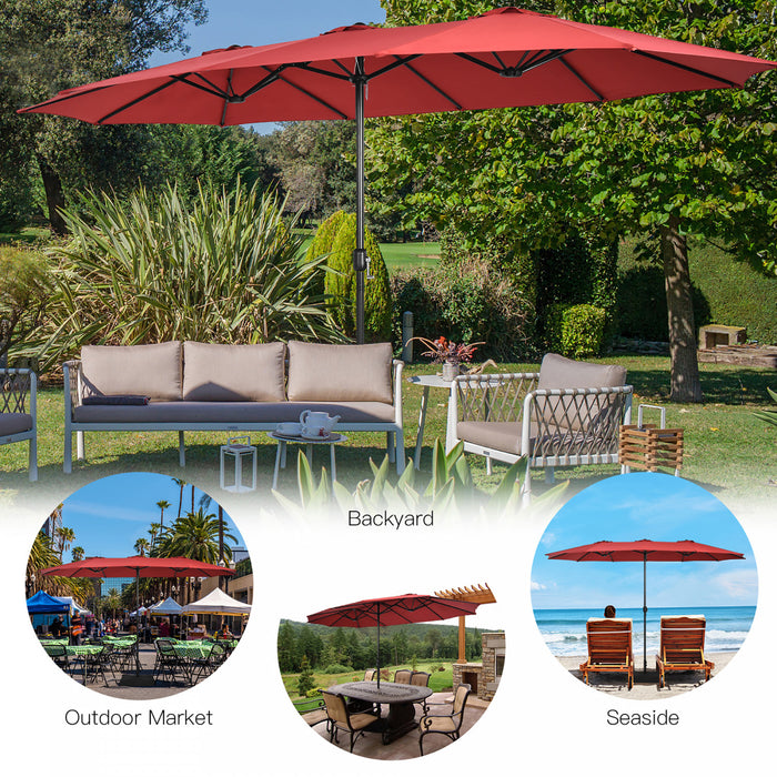 Costway 15 Ft Patio Double Sided Umbrella Outdoor Market Umbrella Burgundy