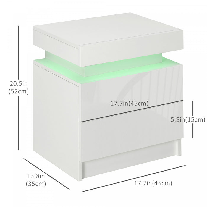 HOMCOM Nightstand, Side Table w/ LED Lights, for Bedroom