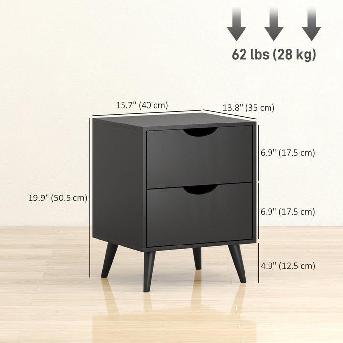 Modern Nightstand Set of 2, Bedside Table with 2 Drawers and Wood Legs