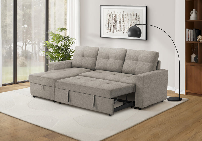 Sleeper Sofa, 90\" Length, Convertible Sofa Bed, Storage Chaise, Light Brown Fabric Sleeper Sofa