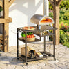 Outsunny Outdoor Grill Cart, BBQ Stand, Three-Shelf Pizza Oven Stand with Hooks, Garbage Bag Holder, Movable Food Prep Table on Wheels, Black