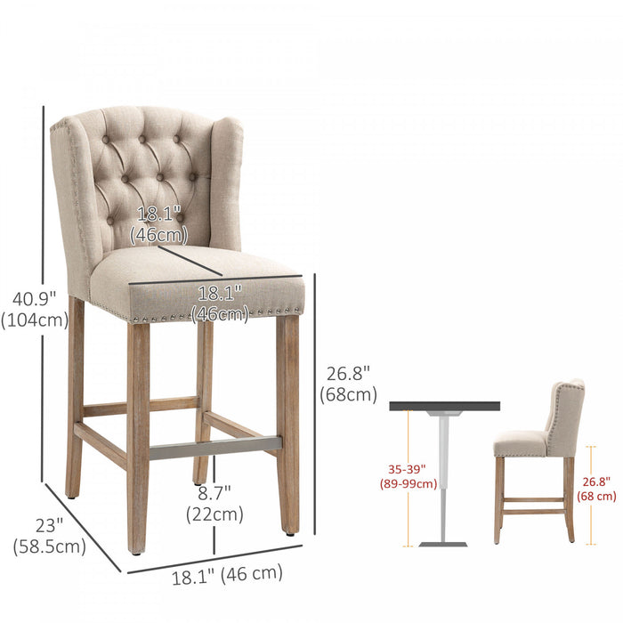 HOMCOM Bar Stools Set of 2, Upholstery Padded Chairs Wood Legs
