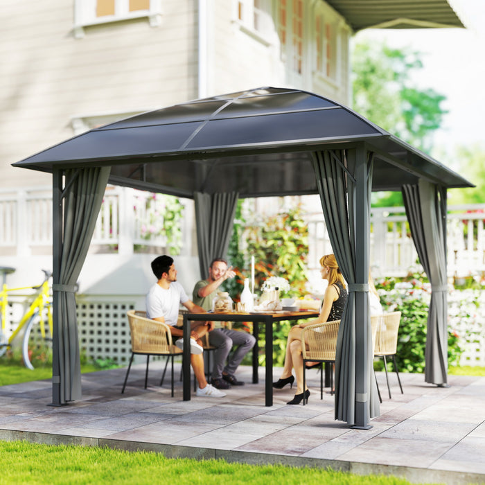 Outsunny 10' x 10' Hardtop Gazebo with UV60+ Polycarbonate Roof & Curtains