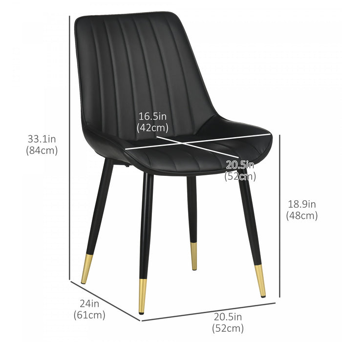 HOMCOM Dining Chairs Set of 2, PU Leather Upholstered Kitchen Chair, Black