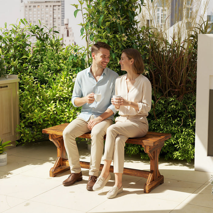 Outsunny Wooden Outdoor Bench, Rustic Garden Bench Loveseat, Carbonized