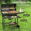 Outsunny 29" Charcoal BBQ Grill with Foldable Front Side Table, Barbecue Grill with Spacious Cooking Area, Shelf, Lid, Thermometer, Wheels for Outdoor Cooking, Patio Backyard Party