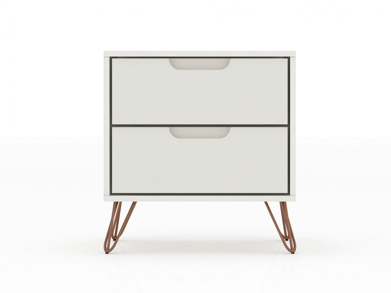 Rockefeller Mid-Century Modern 20\" Nightstand in Off White (2-Drawer) - Set of 2