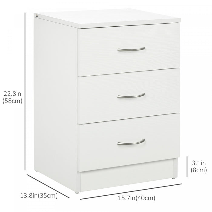 HOMCOM Bedside Table, Night Stand with 3 Drawer for Bedroom