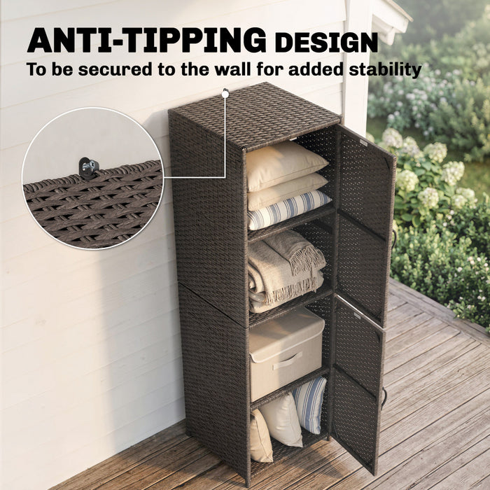 Outsunny Wicker Outdoor Storage Cabinet with Adjustable Shelves, Brown